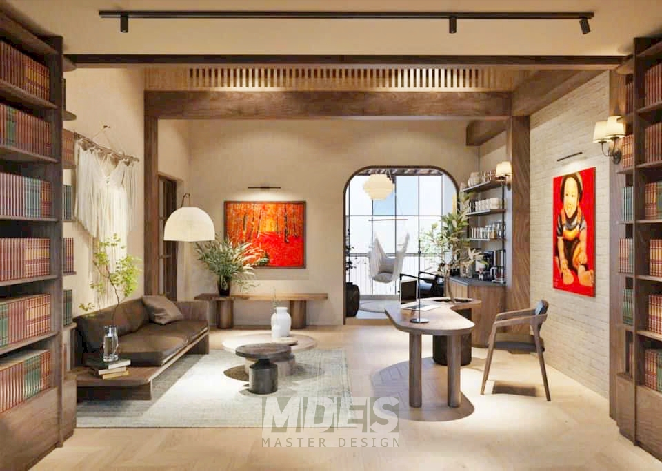 Phòng làm việc kết hợp phòng đọc tầng áp mái